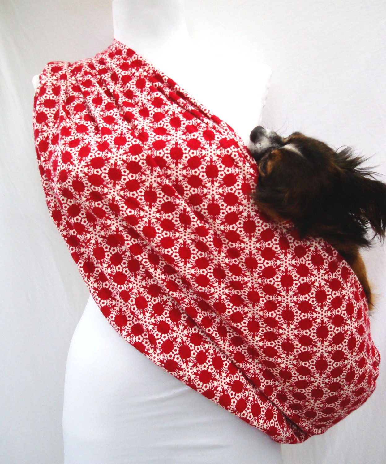Pet Carrier Dog Sling Carrier-Red and Cream Snowflake pattern
