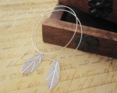Leaf Dangle on Large Silver Plated Hoops Earrings