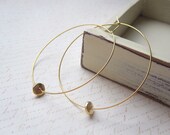 Large Gold Plated Hoops Earrings Oblong Disc Bead