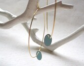 Oval Metal Turquoise Hoop Earrings, Large Gold Plated Earrings, Hoop Earrings, Gold Hoops