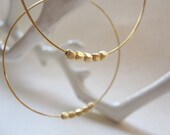 Large Gold Plated Hoops, 5 Gold Plated Beads, Hoop Earrings, Also in Silver