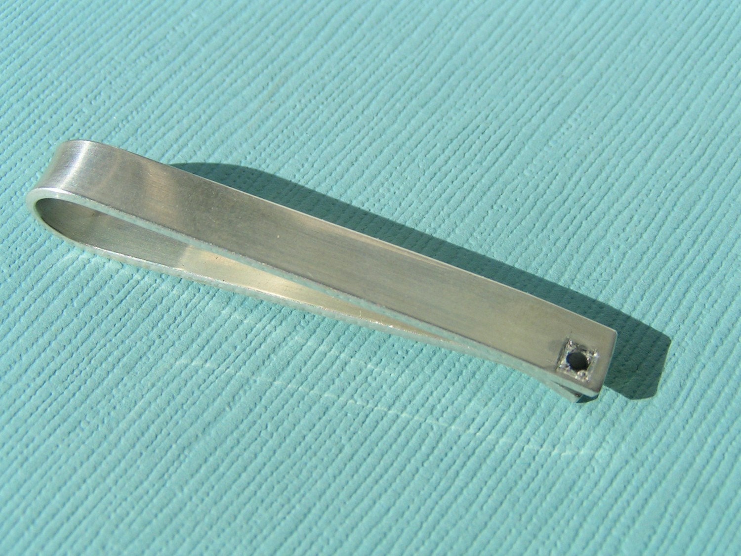 Sterling Brushed Tie Bar with Black Diamond