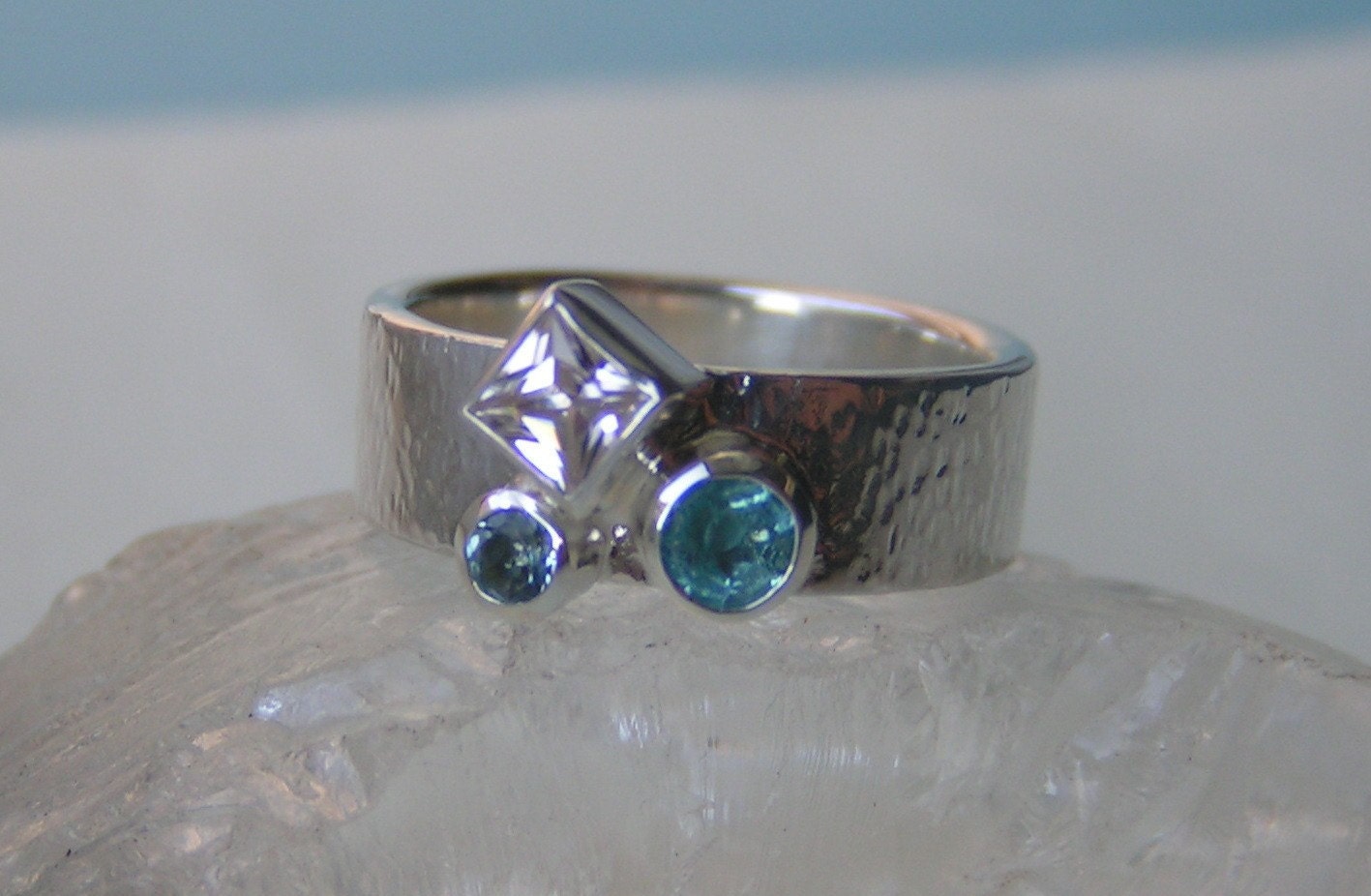 LOWER PRICE - Textured Triple Gem Ring