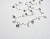 Delicate Pearl Necklace:  Pale Blue Pearls, Czech Glass, Sterling Silver Chain, Handmade, Spring Fashion