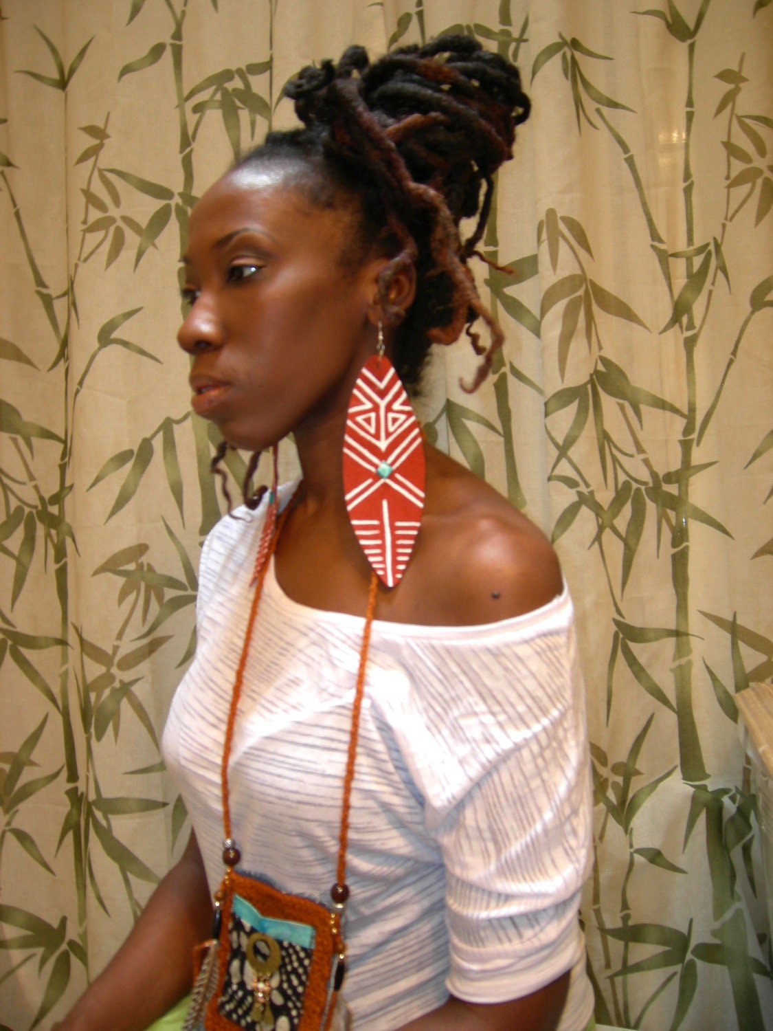 Vegan Ashanti Shield- Hand Painted tribal earrings