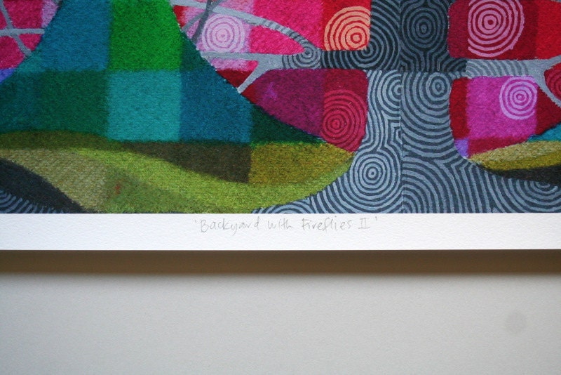 LARGE Backyard with Fireflies II print, with handpainted details