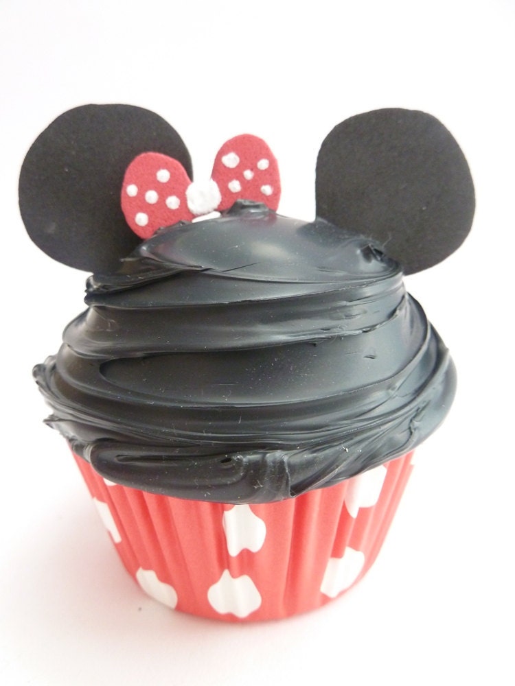 Minnie Mouse Cupcake fake cupcake Christmas ornament  and Theme birthday party decoration and first birthday picture photo prop black icing