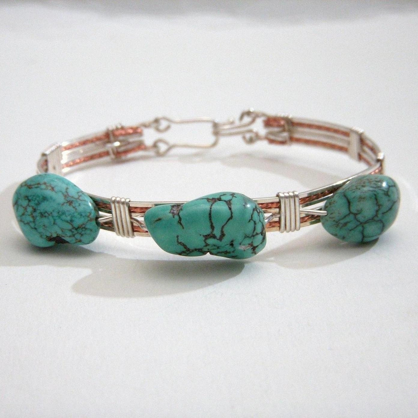 Bangle Bracelet, Turquoise, Southwestern, Sterling Wrapped B117