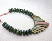 Necklace, Green Unakite Fan, Serpentine N195