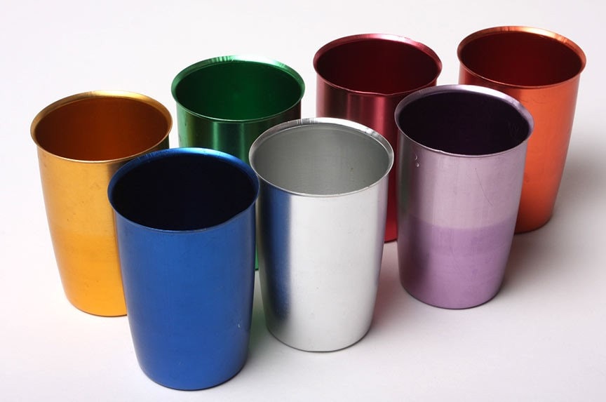 1950's retro aluminum Metal cups Colored ModernAtomic by 7 Set Cups Vintage Anodized