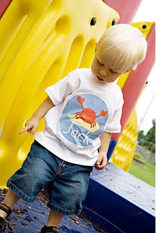 Personalized FRIENDLY CRAB Design Baby Bodysuit or Toddler Tee - Available in various colors and sizes