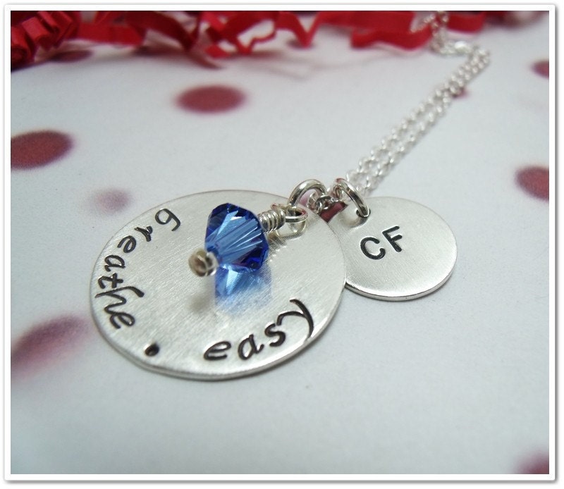 SALE -Hand Stamped Cystic Fibrosis Necklace - Breathe.Easy  - Awareness for Cystic Fibrosis Sterling Silver