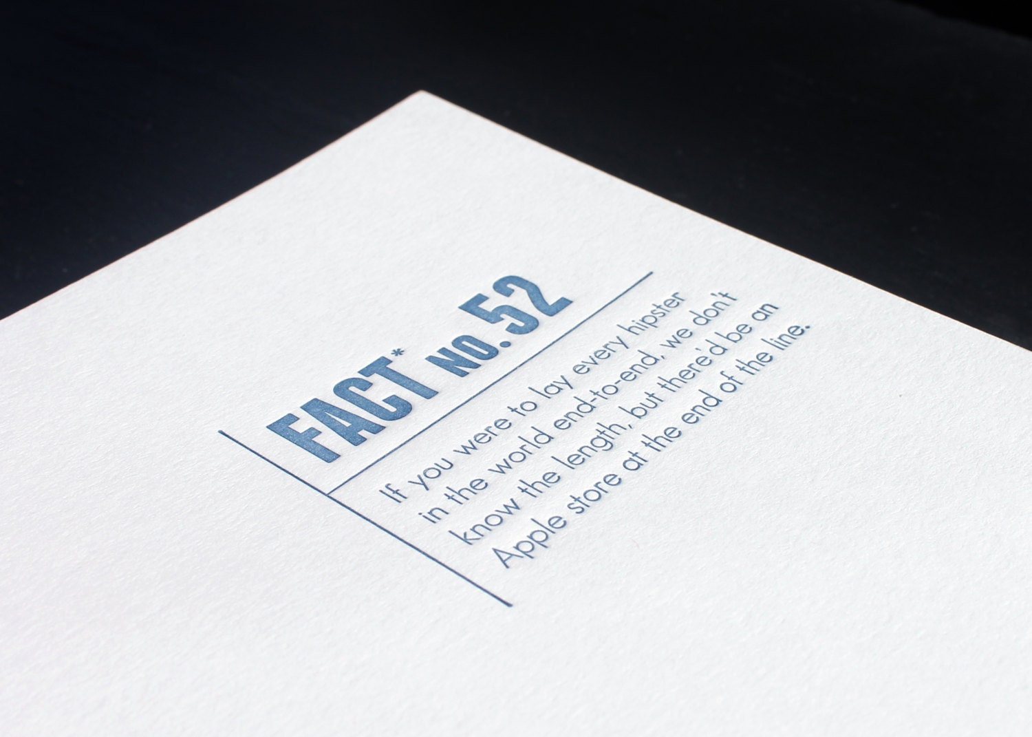 Made Up Stats Hipsters & the Apple Store. Letterpress Card