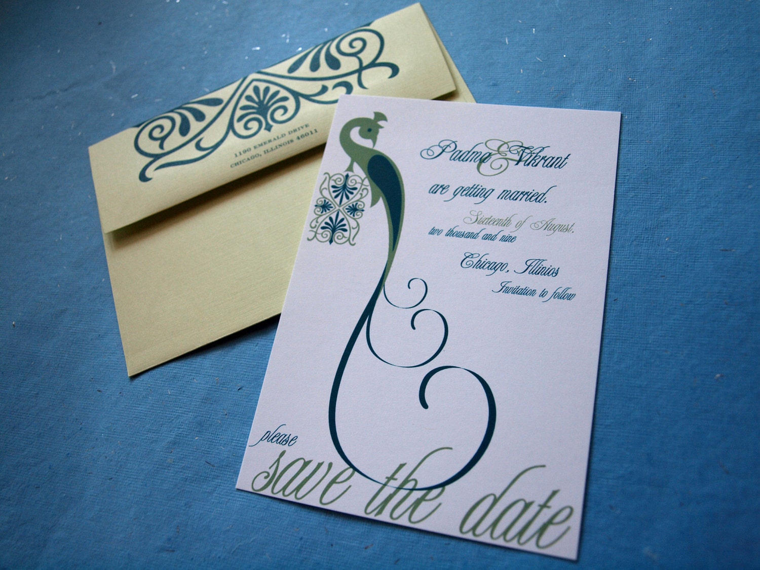 Royal Peacock Invitation Sample Package (Wedding card, Save the Date, RSVP, 2 Inserts)
