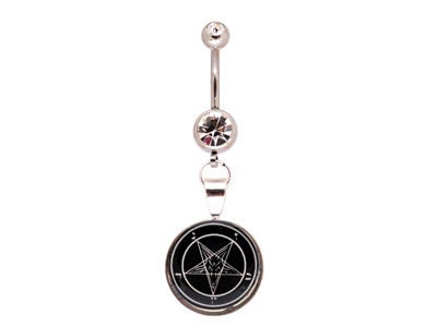 Baphomet Pentagram Picture Dangling Belly Ring navel 14g