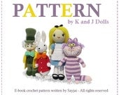 Instant Download PDF Crochet Patterns Alice in Wonderland, Mad Hatter, White Rabbit and Cheshire Cat - ENGLISH Instructions
