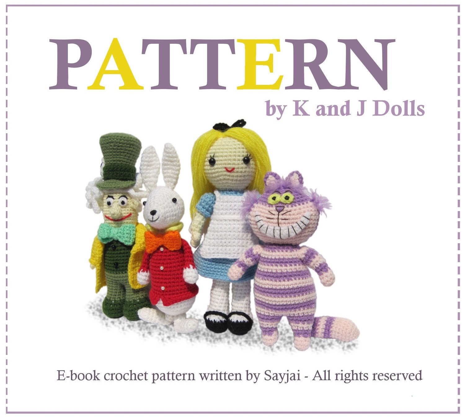 Instant Download PDF Crochet Patterns Alice in Wonderland, Mad Hatter, White Rabbit and Cheshire Cat - ENGLISH Instructions