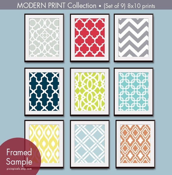 Modern Pattern Prints (Series B) Set of 9 - 8x10 Art Prints (Featured in Assorted Colors)