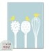 Birds on a Pasta Ladle, Spatula & Whisk 11x14 Print (Featured in Glacier Blue and Canary) Modern Vintage Prints (Customizable Colors)