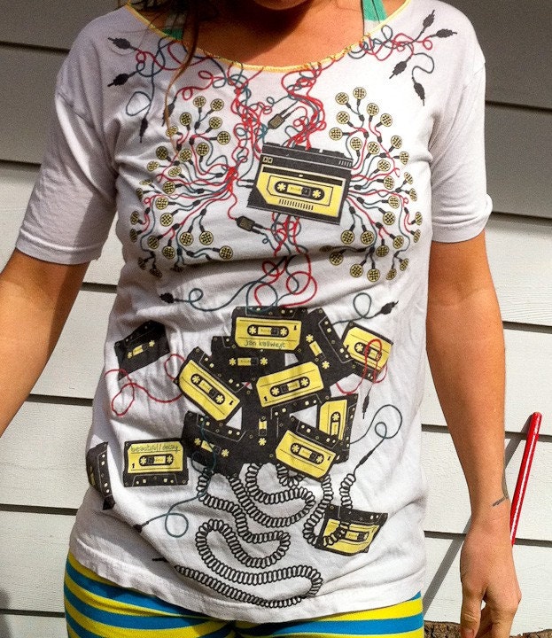 cassette tapes are my heart and cords and plugs my lungs beach after yoga t shirt tee will fit S, M, maybe L