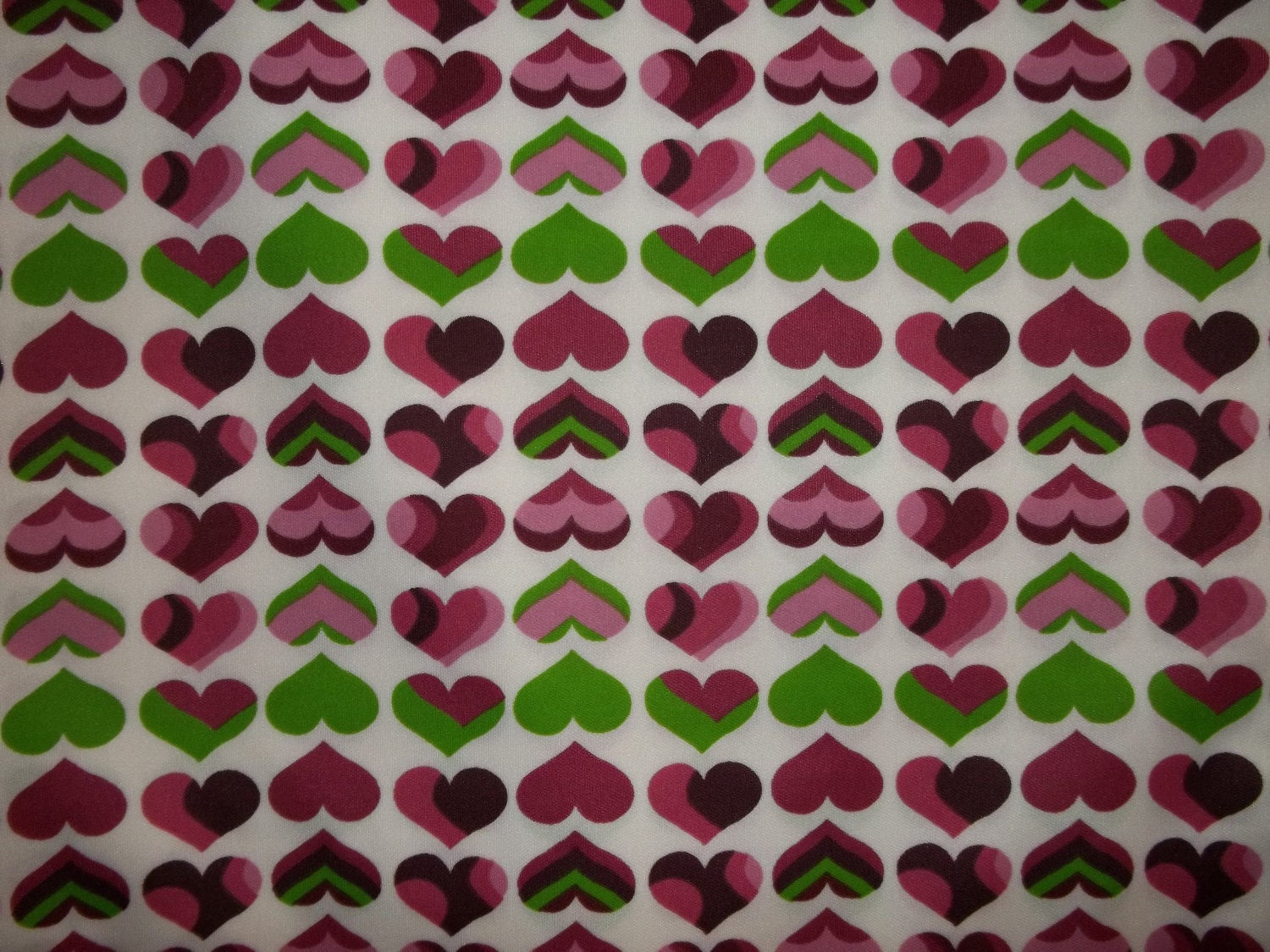 Fuchsia and Green Hearts Polyester PUL Diaper Cut 18 in X 20 in