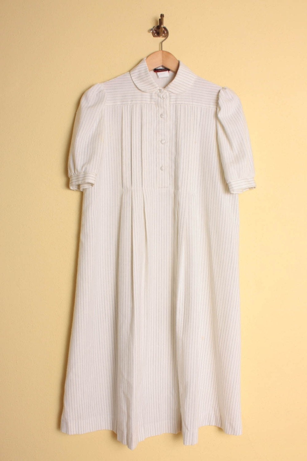 ON SALE Vintage 1980s Maternity Dress in Blue & Cream Seersucker Stripes