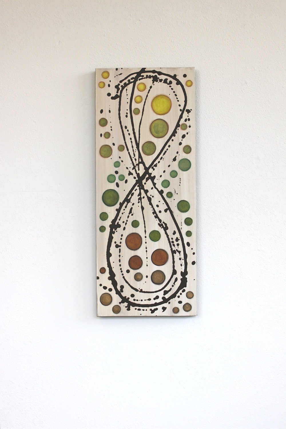 modern abstract original painting green brown chartreuse circles acrylic on canvas