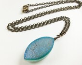 Earthy Druzy Necklace Rustic Jewelry Stone Necklace Light Blue Druzy Natural Necklace
