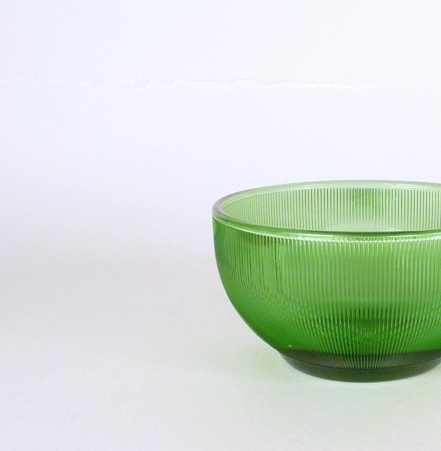 Vintage Cereal Bowl Green Clear Glass V. Ribs texture by ByHeart
