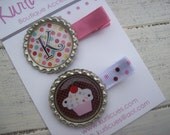 Monogram Initial and Cupcake Bottle Cap Clippies - Set of 2