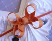 Itty Bitty Baby Bow Headband - PUMPKIN PIE ORANGE Hair Bow on Skinny Elastic Headband - Fits Newborn through Adult