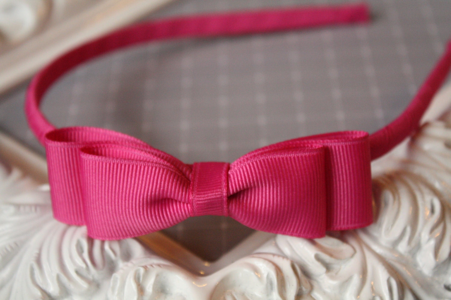 Raspberry Rose (Pink) Tuxedo Bow Skinny Headband - 65 Colors Available