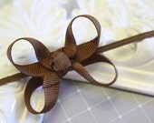Itty Bitty Baby Bow Headband - Camel (BROWN) Hair Bow on Skinny Elastic Headband - 40 Colors Available