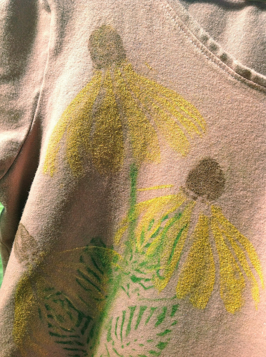 50% Sale, Prices already reduced- Upcycled, Recycled, Hand painted Cone Flower t-shirt- small