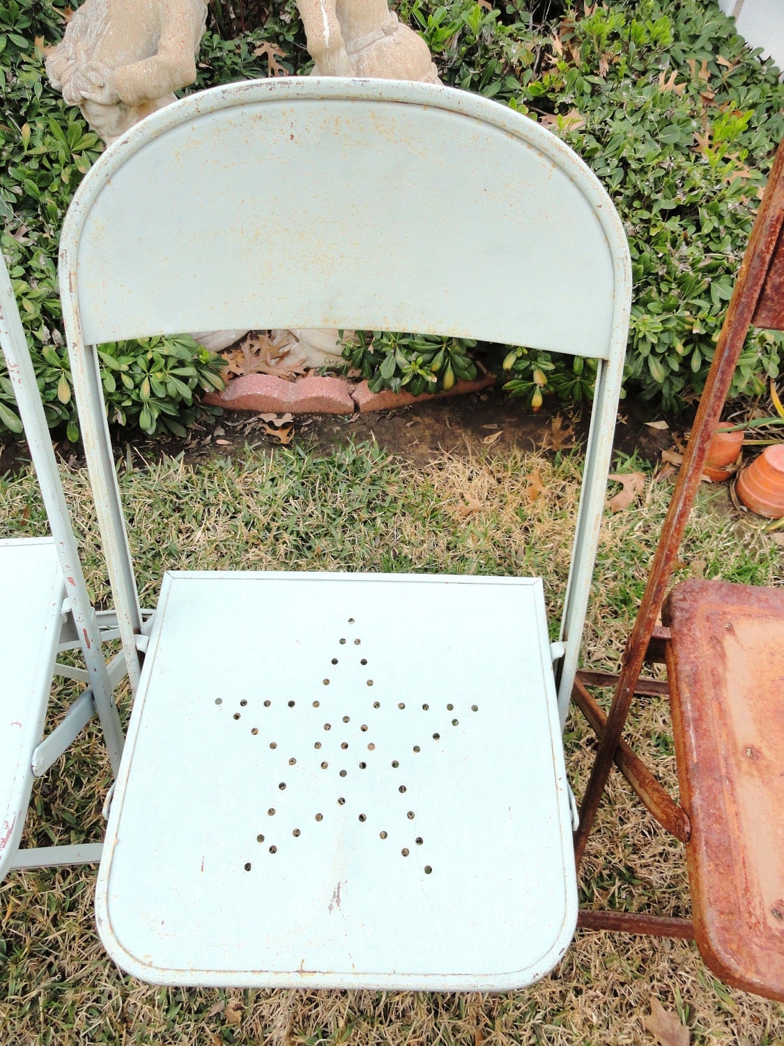 Vintage Chair Metal Folding Texas Star Rustic by