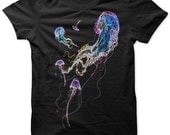 JELLYFISH glowing on Black Cotton T shirt