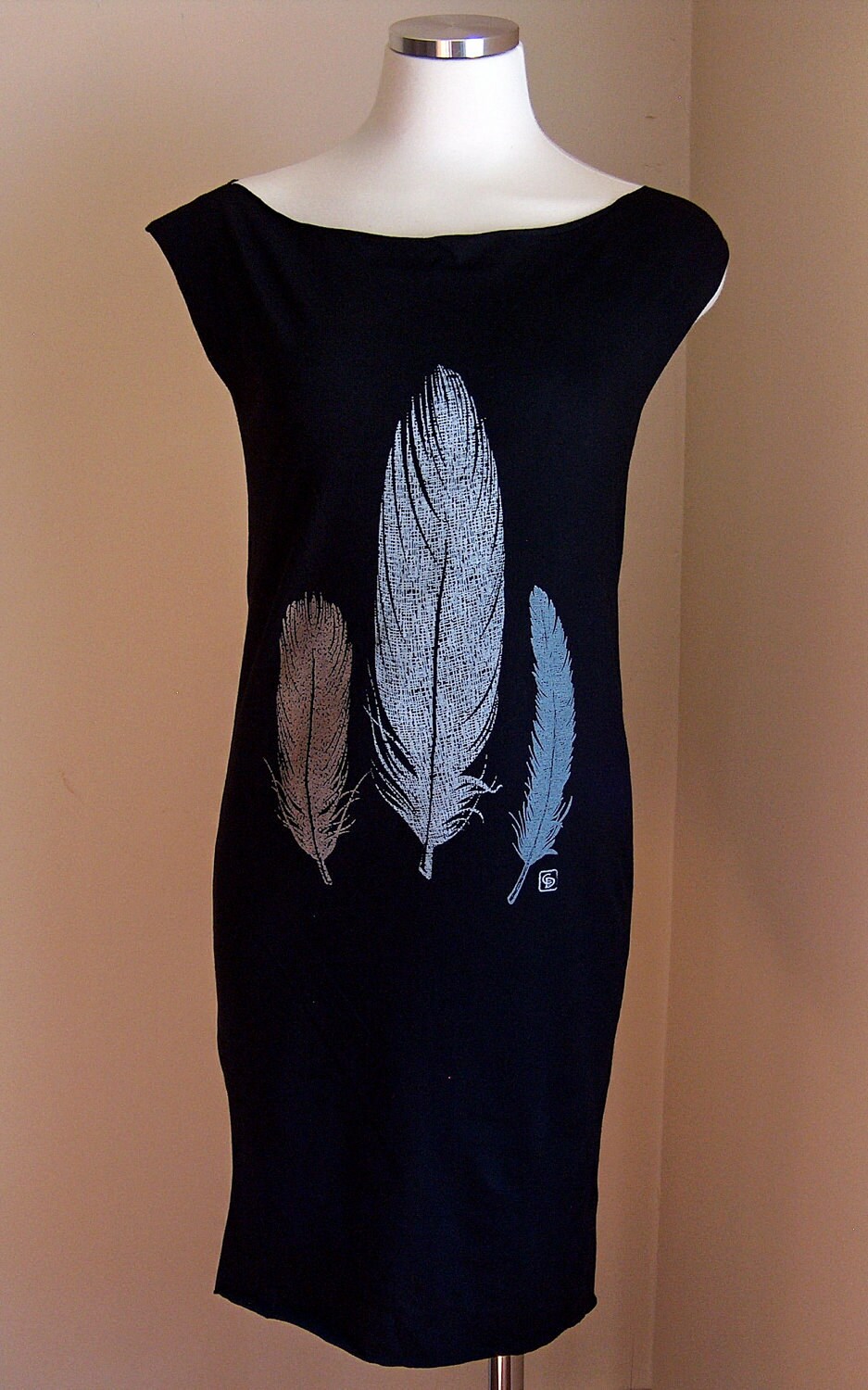 black t shirt dress on Feathers On Black T Shirt Dress By Whitefishstyle On Etsy