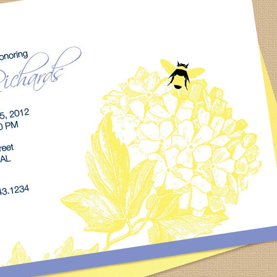 Flower and Bumble Bee Custom Baby Shower Invitations / Baptism / Christening / Party / Bridal Shower (set of 12)