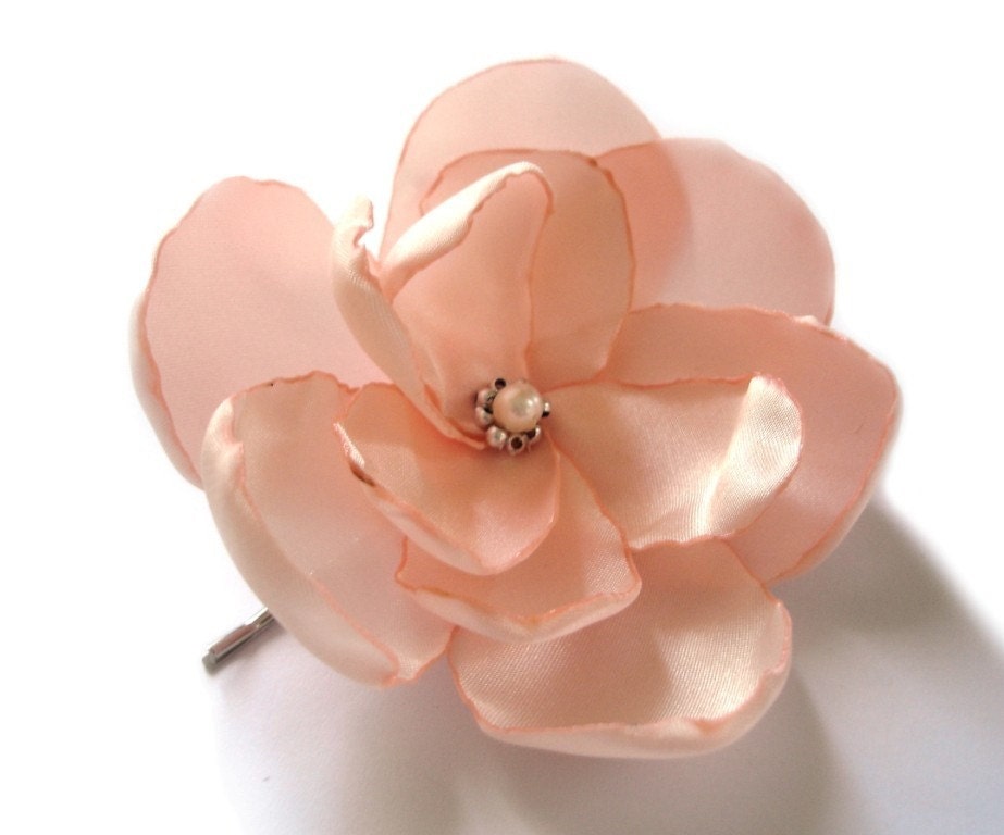 peach salmon rose blossom wedding flower bobby pin - ayawedding
