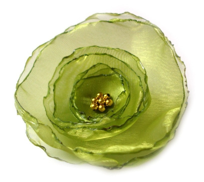 romantic olive green rose flower brooch