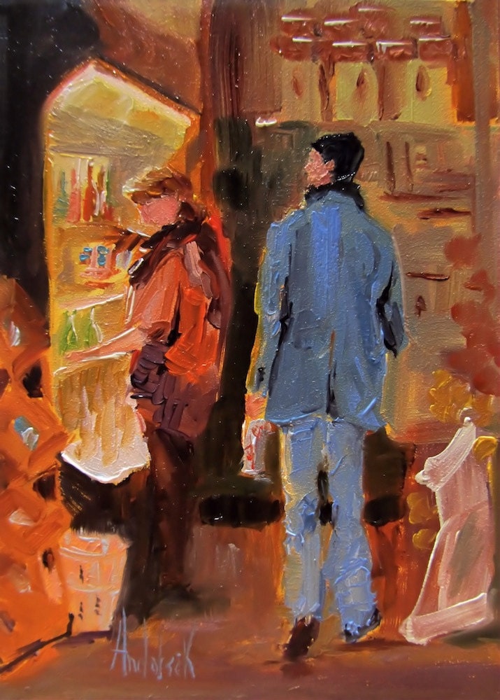 Andolsek Art, ORIGINAL OIL Painting OOAK, San Fran, market, 'Our Daily Bread', 7x5