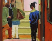 Andolsek Art, ORIGINAL OIL Painting, Figurative, Museum, Art, 'Gallery Opening Queue', 8x8x1.5