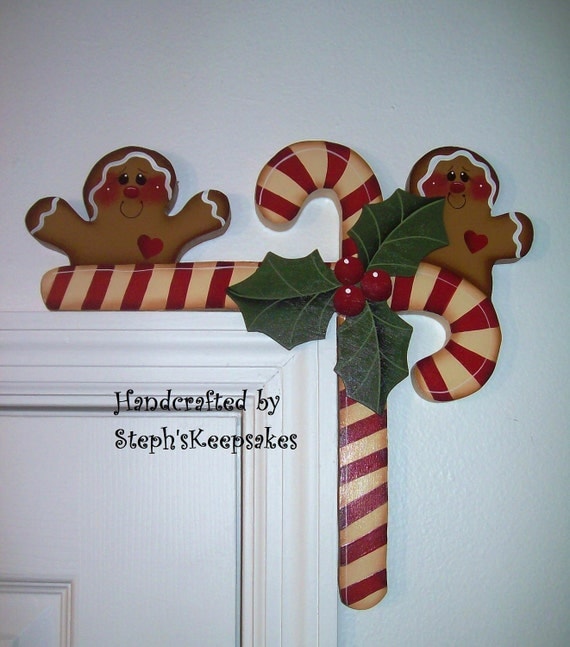 Hand Painted Gingerbread  and Candy Canes Door Huggers
