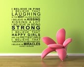 Vinyl Lettering  SUBWAY ART  -I Believe in Pink -  large size 23 x 30 inches - 1627B