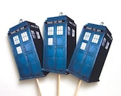 Dr. Who Tardis Cupcake Toppers - Set of 36 Picks