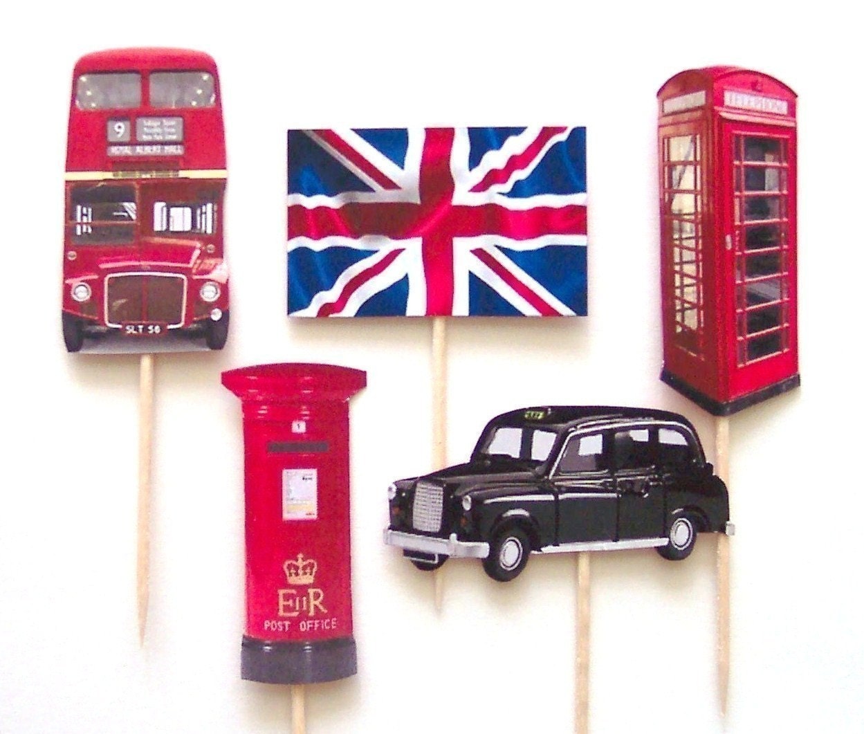 British Themed Cupcake Toppers - Set of 10 Picks