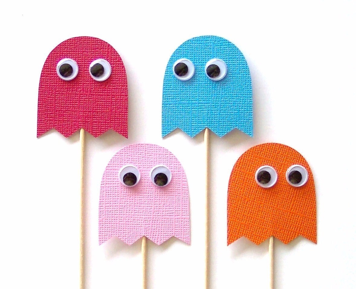 Pacman Ghosts Cupcake Toppers - Set of 12 Picks