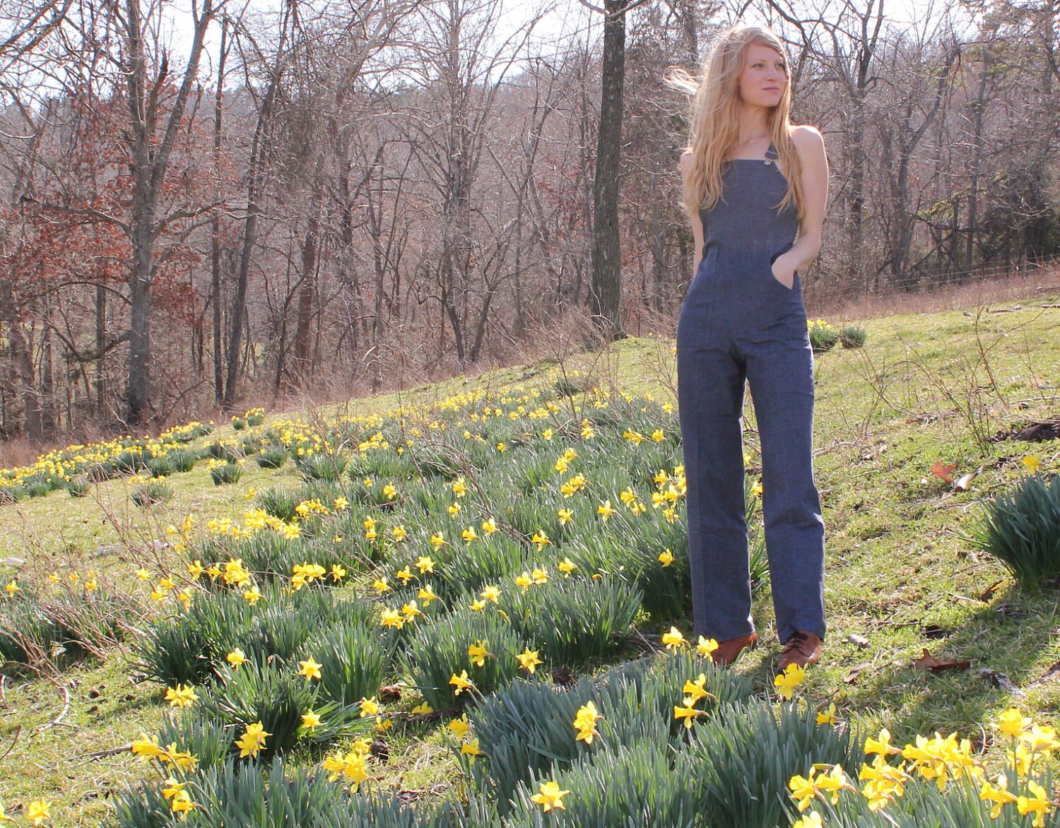 Vintage 1970s Womens Overalls Fitted Lightweight Dark Blue Cotton Blend Small