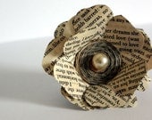 Eco jewelery, for her, flower brooch,  recycled book, corsage, beige pearl