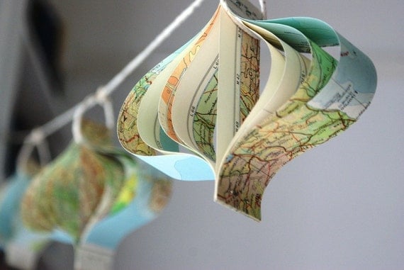 Paper garland - recycled map